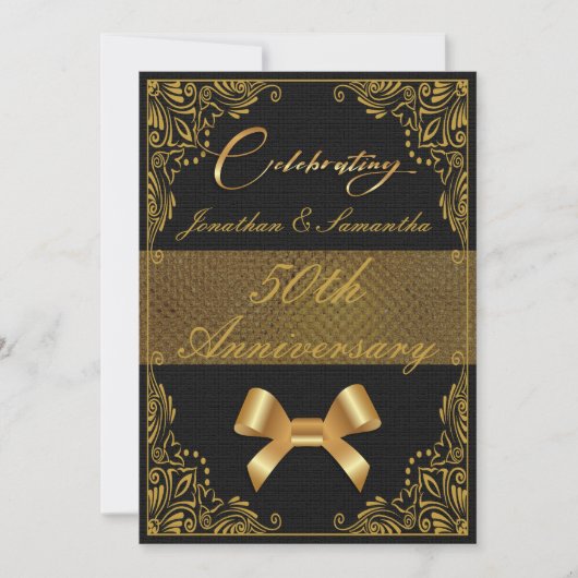Gepersonaliseerde 50e bruiloft Jubileum Goud Zwart Kaart (Voorkant)