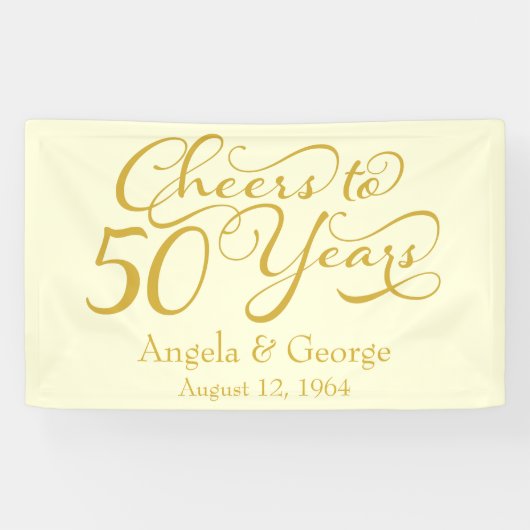 Gepersonaliseerde 50e gouden ivoor bruiloft Jubile Spandoek (Horizontaal)