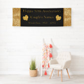 Gepersonaliseerde 50e Jubileum Banner, Zwart, Goud Spandoek (Insitu)
