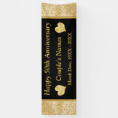 Gepersonaliseerde 50e Jubileum Banner, Zwart, Goud Spandoek (Verticaal)