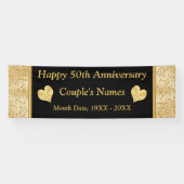 Gepersonaliseerde 50e Jubileum Banner, Zwart, Goud Spandoek (Horizontaal)