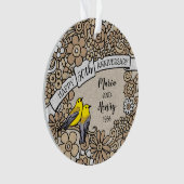 Gepersonaliseerde 50e Jubileum, Gouden Bloemenvoge Ornament (voorkant)