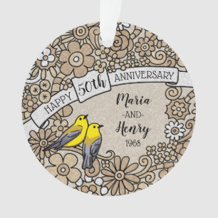 Gepersonaliseerde 50e Jubileum, Gouden Bloemenvoge Ornament