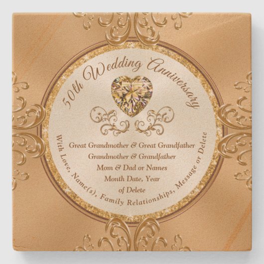 Gepersonaliseerde 50e Jubileum Onderzetters, koop  Stenen Onderzetter (Voorkant)