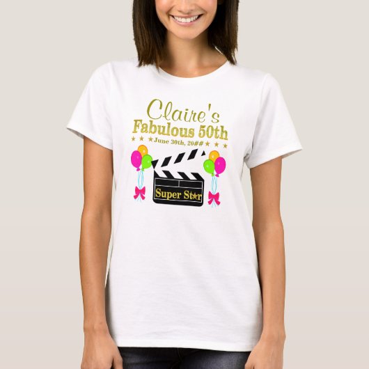 GEPERSONALISEERDE 50E SUPER STAR BIRTHDAT T-SHIRT (Voorkant)