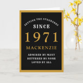 Gepersonaliseerde 50e verjaardag 1971 Black Gold C Kaart (Gele Bloem)
