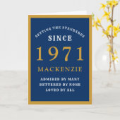 Gepersonaliseerde 50e verjaardag 1971 Blauw Goud C Kaart (Gele Bloem)