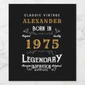 Gepersonaliseerde 50e Verjaardag Geboren 1975 Zwa Wijn Etiket (Enkel label)