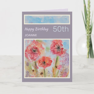 Gepersonaliseerde 50ste Bloemen Abstracte Verjaard Kaart
