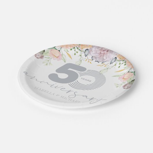Gepersonaliseerde 50ste bruiloft Jubileum Bloemen Papieren Bordje (Gekanteld)
