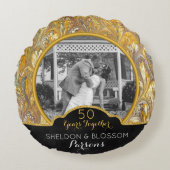 Gepersonaliseerde 50ste bruiloft Jubileum Foto Gol Rond Kussen (Voorkant)