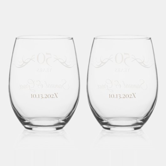 Gepersonaliseerde 50ste Jubileum Keepsake Custom G Wijnglas Zonder Voet (Achterkant)