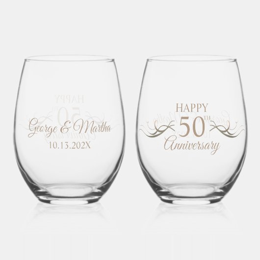 Gepersonaliseerde 50ste Jubileum Keepsake Custom G Wijnglas Zonder Voet (Achterkant)