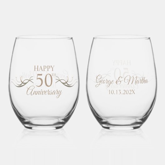 Gepersonaliseerde 50ste Jubileum Keepsake Custom G Wijnglas Zonder Voet (Voorkant)
