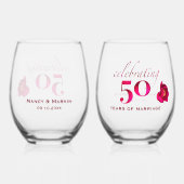 Gepersonaliseerde 50ste Jubileum Unique Roos Keeps Wijnglas Zonder Voet (Achterkant)