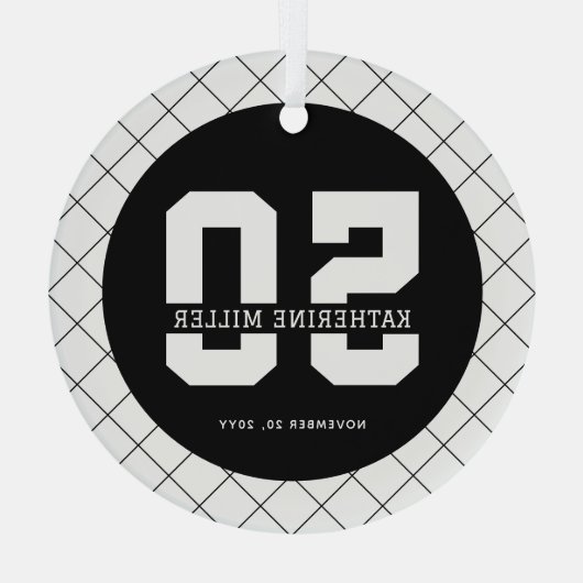 Gepersonaliseerde 50ste verjaardag Modern en Elega Glas Ornament (Achterkant)