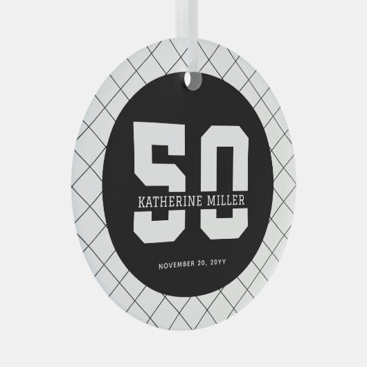 Gepersonaliseerde 50ste verjaardag Modern en Elega Glas Ornament (Voorkant Rechts)