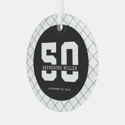 Gepersonaliseerde 50ste verjaardag Modern en Elega Glas Ornament (Voorkant links)