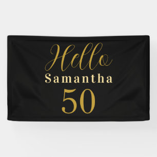 Gepersonaliseerde 50ste verjaardag Zwart Goud Verj Spandoek