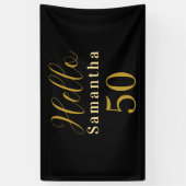 Gepersonaliseerde 50ste verjaardag Zwart Goud Verj Spandoek (Verticaal)