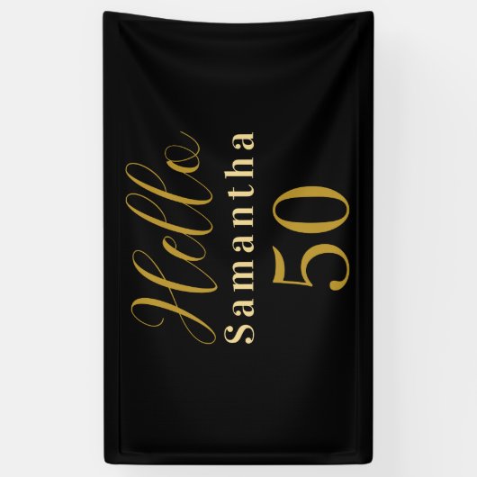 Gepersonaliseerde 50ste verjaardag Zwart Goud Verj Spandoek (Verticaal)