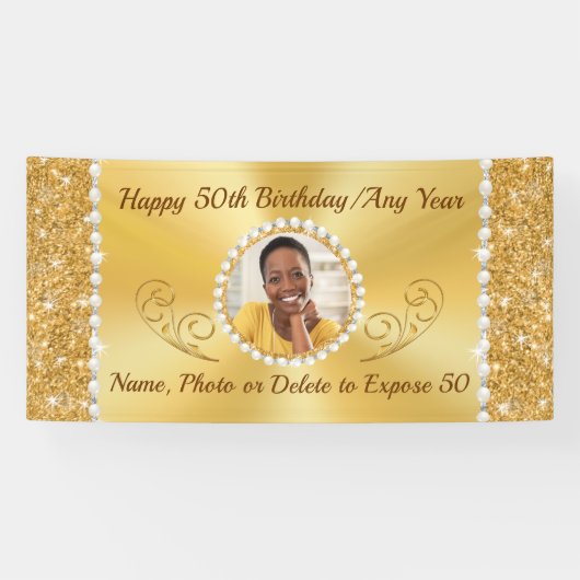 Gepersonaliseerde 50ste Verjaardagsbanner met FOTO Spandoek (Horizontaal)