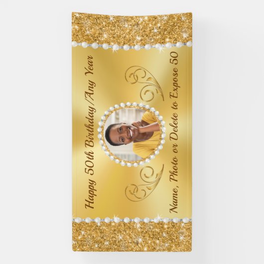 Gepersonaliseerde 50ste Verjaardagsbanner met FOTO Spandoek (Verticaal)