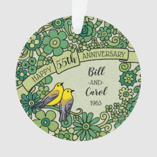 Gepersonaliseerde 55e Jubileum Emerald Floral Bird Ornament