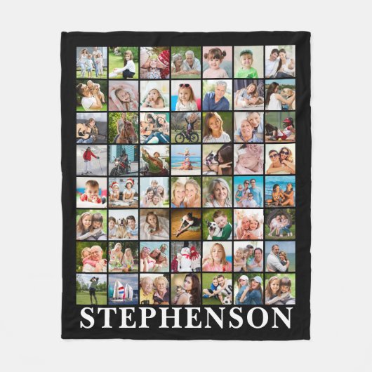 Gepersonaliseerde 56 Fotocollage zwart Fleece Deken (Voorkant)