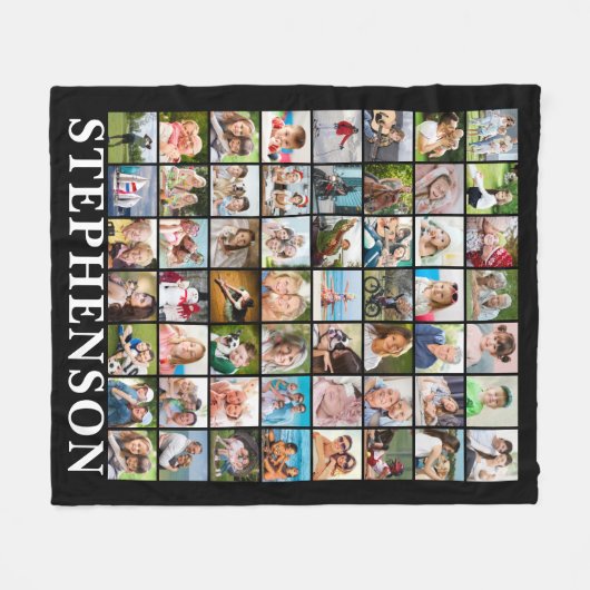 Gepersonaliseerde 56 Fotocollage zwart Fleece Deken (Voorkant (Horizontaal))