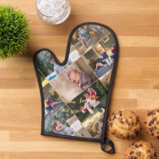Gepersonaliseerde 5 familie fotocollage monogram ovenwant (Top down)