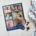 Gepersonaliseerde 5 Photo Collage Familienaam Blau Legpuzzel<br><div class="desc">Creëer uw eigen foto collage legpuzzel met 5 van uw favoriete afbeeldingen op een blauwe achtergrond.Personaliseer met familienaam en jaar. De familie foto collage puzzel is perfect voor solo of familie tijd activiteit. Jigsaw puzzels helpen je te ontspannen en je stress te verlichten. De nieuwste trend in zelfzorg is het...</div>