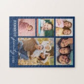 Gepersonaliseerde 5 Photo Collage Familienaam Blau Legpuzzel (Horizontaal)
