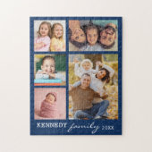 Gepersonaliseerde 5 Photo Collage Familienaam Blau Legpuzzel (Verticaal)