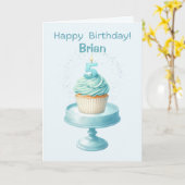 Gepersonaliseerde 5e Verjaardag Cupcake Kaart (Gele Bloem)