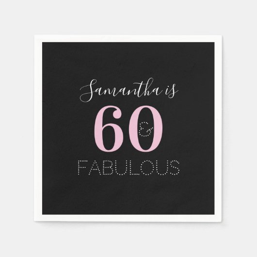 Gepersonaliseerde 60 en fantastische zwarte roze v servet (Voorkant)
