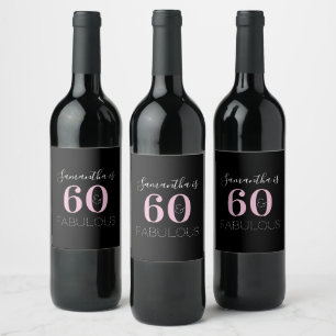 Gepersonaliseerde 60 en fantastische zwarte roze v wijn etiket