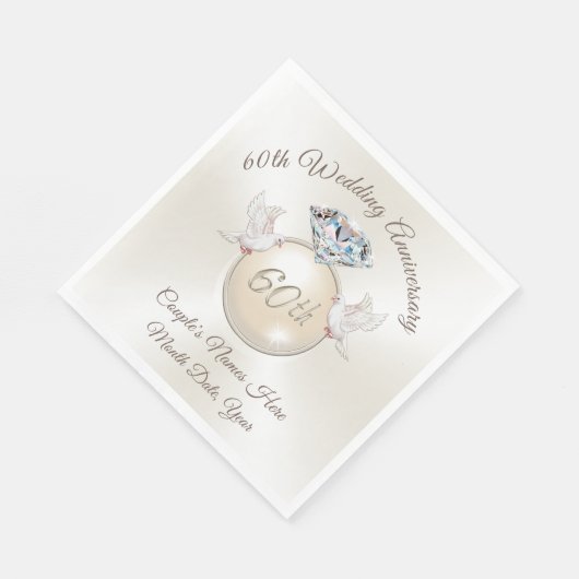 Gepersonaliseerde 60e Jubileum Diamond servetten (Hoek)