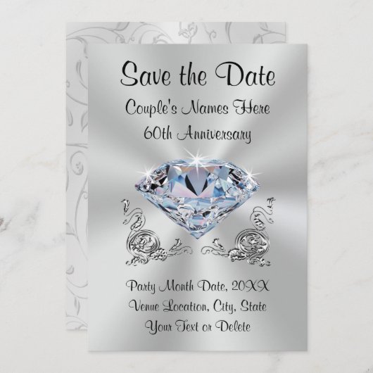 Gepersonaliseerde 60e Jubileum Save the Date Cards (Voorkant / Achterkant)