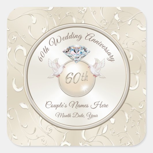 Gepersonaliseerde 60e Jubileum Stickers Jouw tekst (Voorkant)