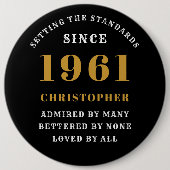 Gepersonaliseerde 60e verjaardag 1961 Elegant Blac Ronde Button 6,0 Cm (Voorkant)