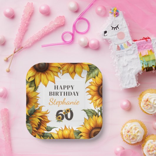 Gepersonaliseerde 60e Verjaardag Zonnebloem Paper  Papieren Bordje (Feest)