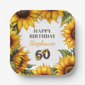 Gepersonaliseerde 60e Verjaardag Zonnebloem Paper Papieren Bordje (Voorkant)