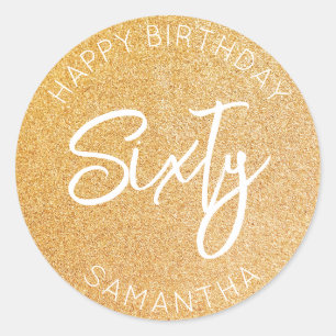 Gepersonaliseerde 60ste verjaardag Gouden Glitter Ronde Sticker
