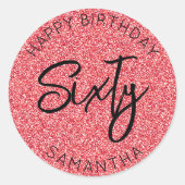 Gepersonaliseerde 60ste verjaardag rode glitter ze ronde sticker (Voorkant)