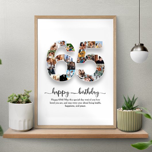 Gepersonaliseerde 65e verjaardag Fotocollage Poste Poster