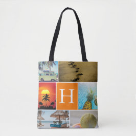 Gepersonaliseerde 6 Fotocollage Monogrammed Sinaas Tote Bag