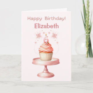 Gepersonaliseerde 6e Verjaardag Cupcake Kaart