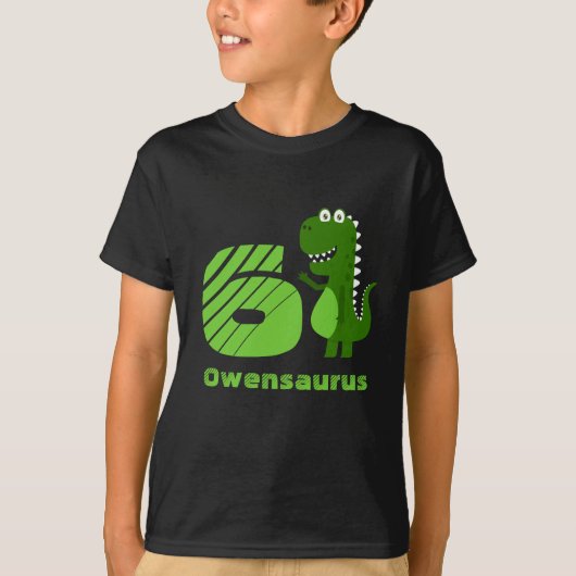 Gepersonaliseerde 6e verjaardag dinosaurus t-shirt (Voorkant)