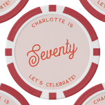 Gepersonaliseerde 70 zeventigste verjaardag poker chips<br><div class="desc">Een modern chique typografie ontwerp in sinaasappel en blush roze om uw bezienswaardigheid zeventigste verjaardag in stijl te vieren. Wijzig de tekst om deze te personaliseren.</div>